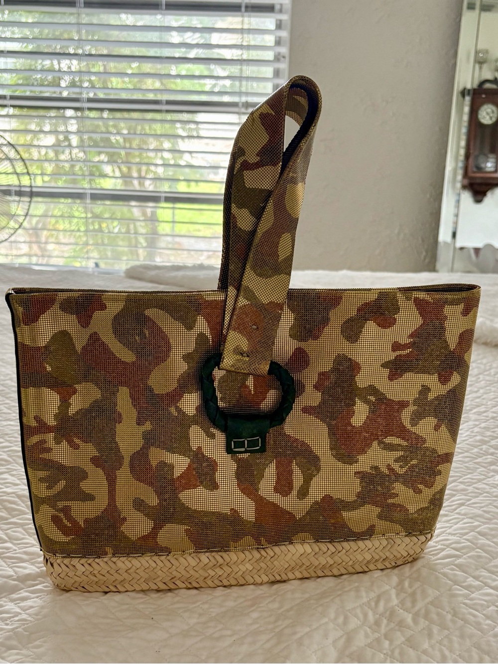 Camouflage Moroccan Leather Tote Bag in Gold Brown and Khaki